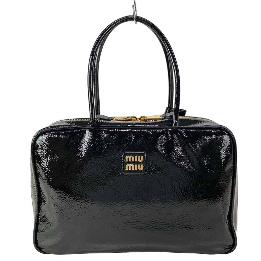Miu Miu Leather Bow Bag Handbag 5BB117 Black Gold